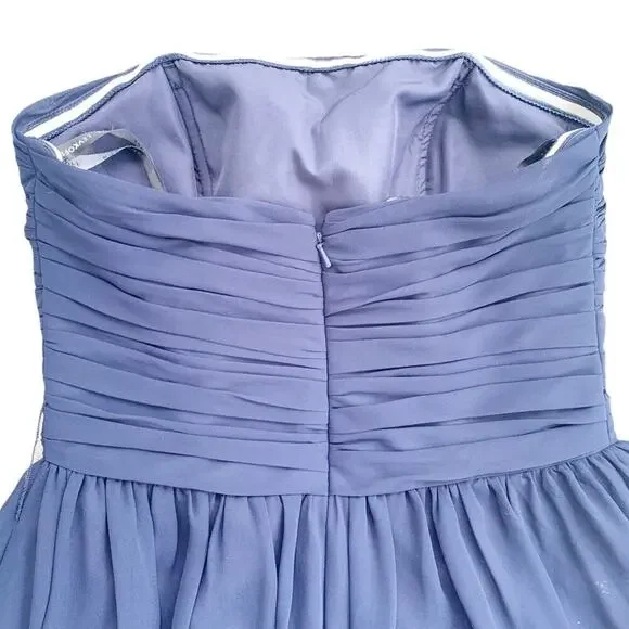 Bill Levkoff Chiffon Short Strapless Dress Sweetheart Neckline Navy 6 Bridesmaid - Picture 10 of 12